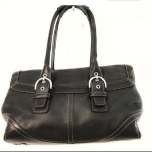 COACH Black LEATHER Handbag Satchel HAMPTON